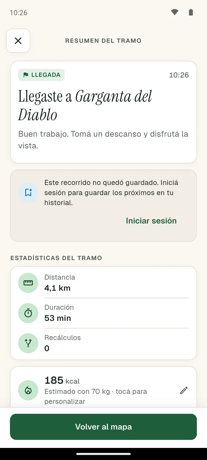 Resumen del tramo: llegaste a Garganta del Diablo, 4,1 km en 53 minutos
