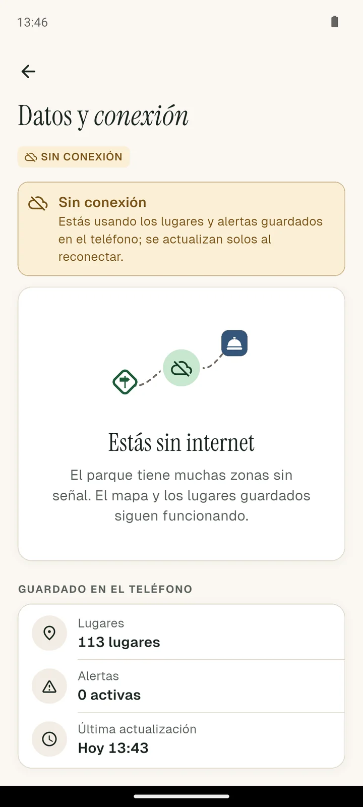 Pantalla de datos y conexión sin internet